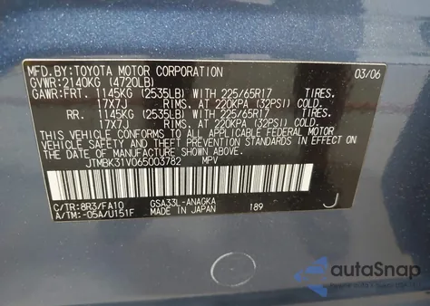 2006 Toyota Rav4 Limited V6 from USA, damaged, VIN JTMBK31V065003782